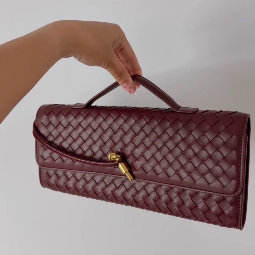 Elegant Burgundy Woven Leather Clutch- Brand New